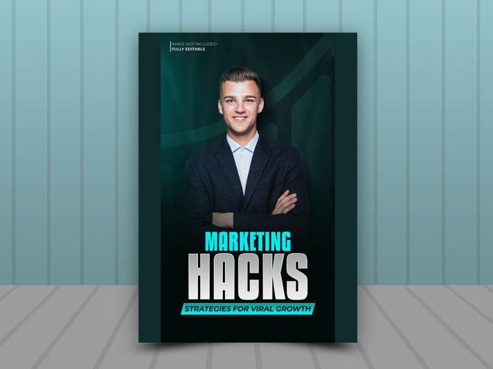 Editable Marketing Hacks PSD Template for Viral Strategy Posts