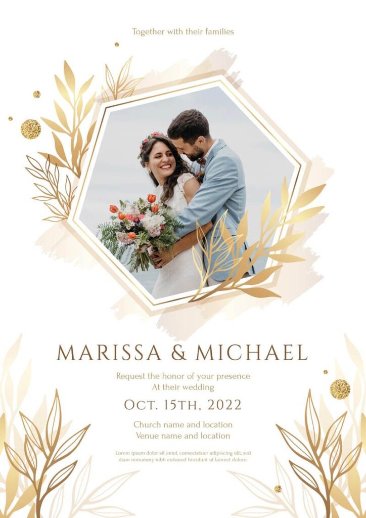 Elegant Gold Foil Wedding Invitation Vector Template File