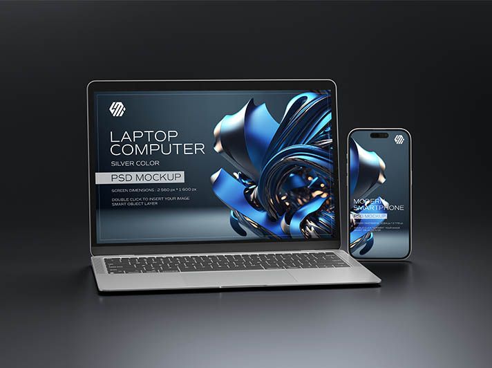 Free Laptop and Smartphone Device Screen PSD Mockup