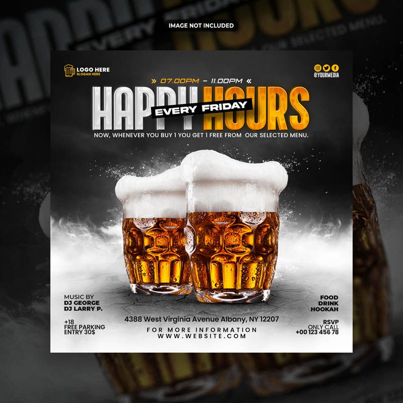 Friday Happy Hour Flyer Free PSD Template