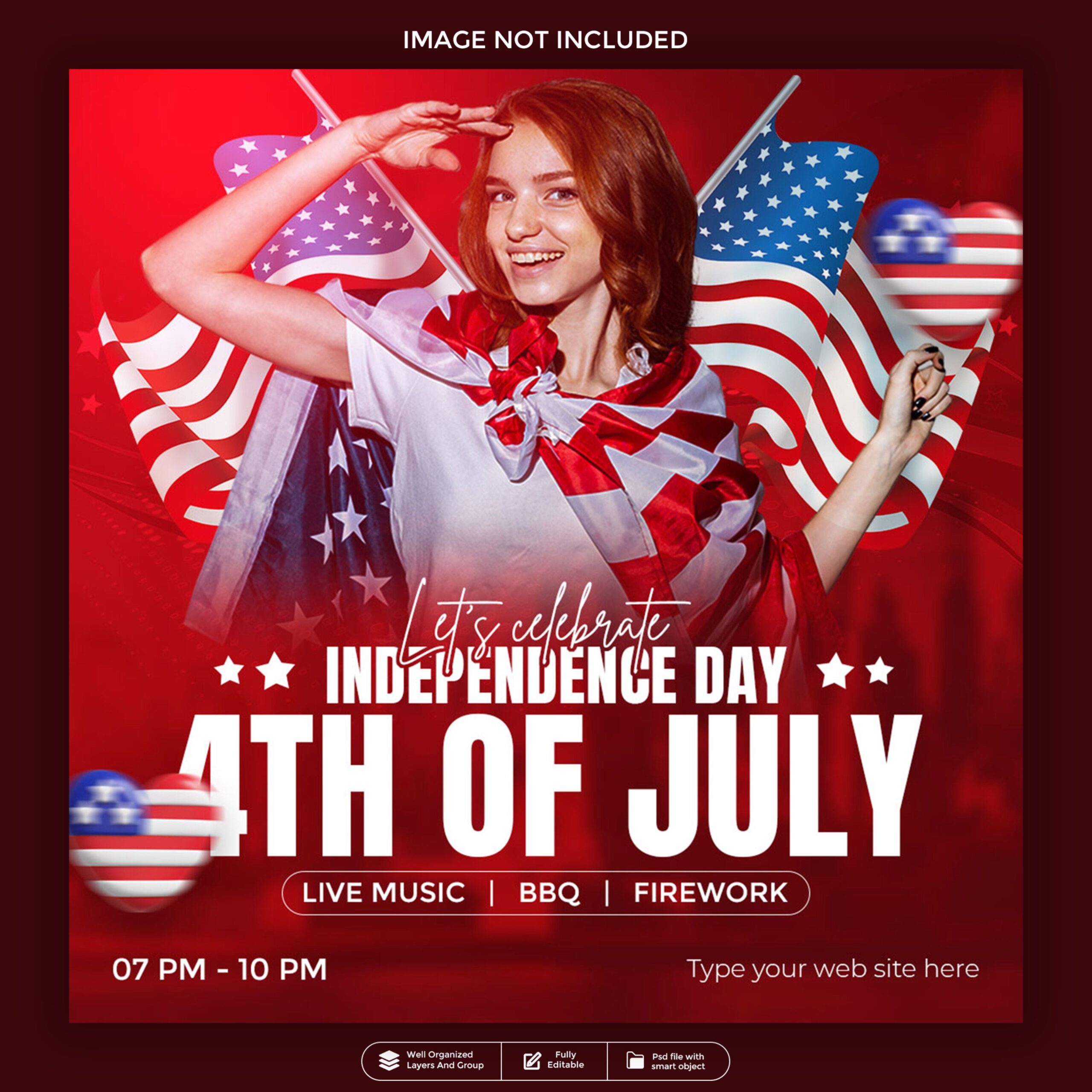 Independence Day Party Flyer PSD with American Flag Theme