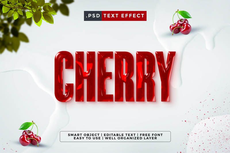 Juicy Cherry Fruit Text Effect Mockup PSD Free Download