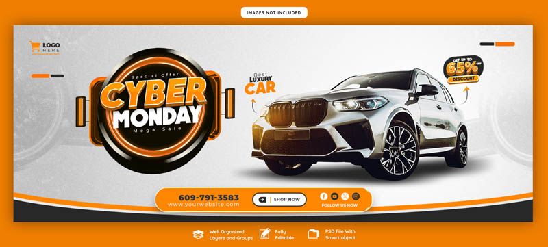 Luxury Car Cyber Monday Deals Web Banner Mockup PSD Free