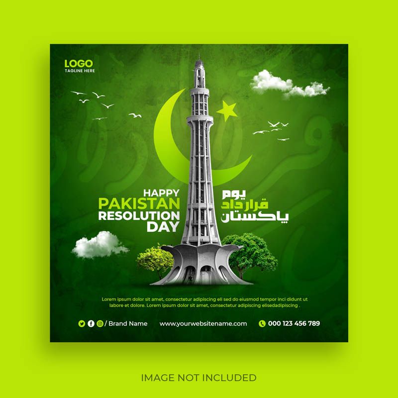Minar-e-Pakistan Post for Resolution Day Free PSD Mockup File