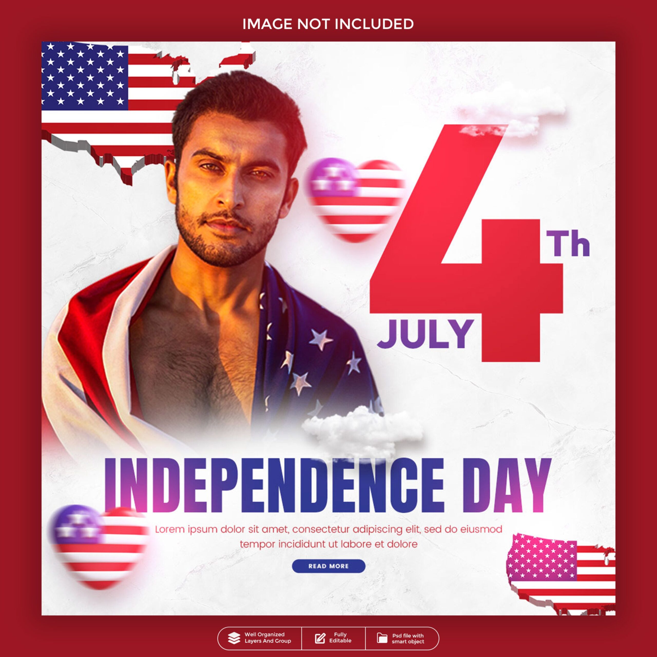 Minimalist 4th July Poster PSD for Independence Day Greetings