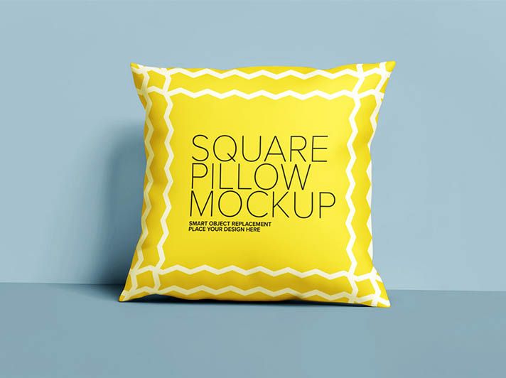 Minimalist Yellow Square Cushion Mockup PSD – Wall Background