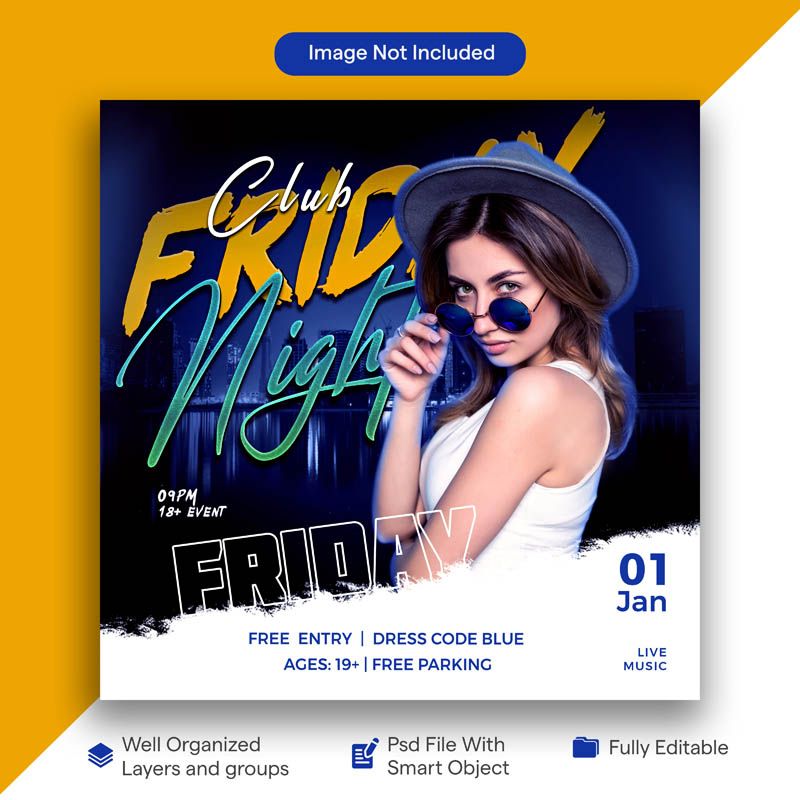Nightclub Party Instagram Post Mockup PSD Free