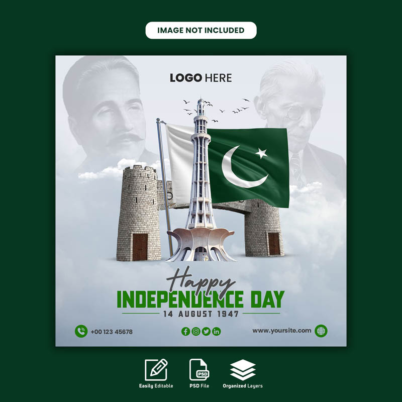Pakistan Independence Day Social Media Post Free PSD Template
