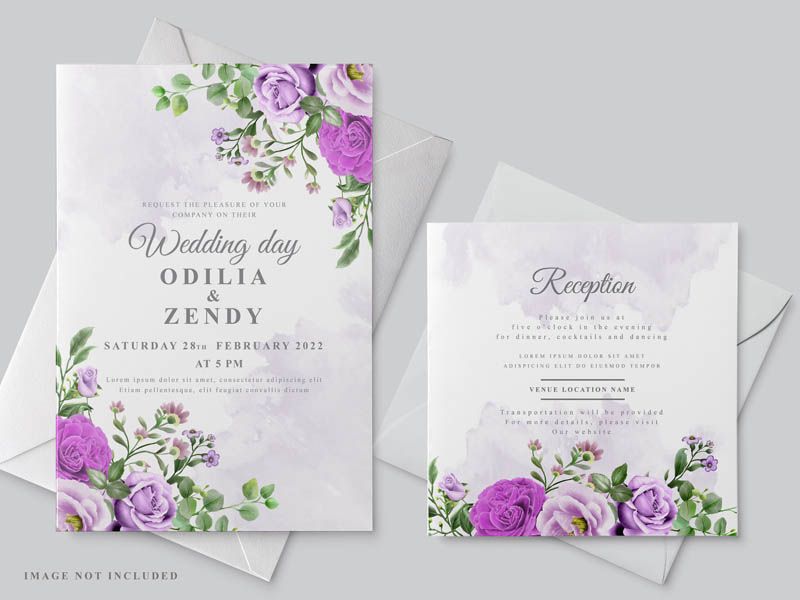 Purple Floral Wedding Invitation Card Design PSD Template