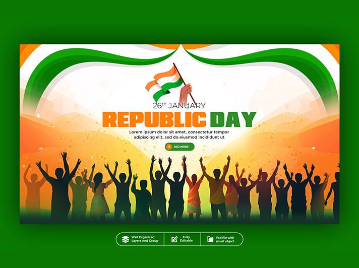 Republic Day of India 26 January Web Banner Design Free PSD