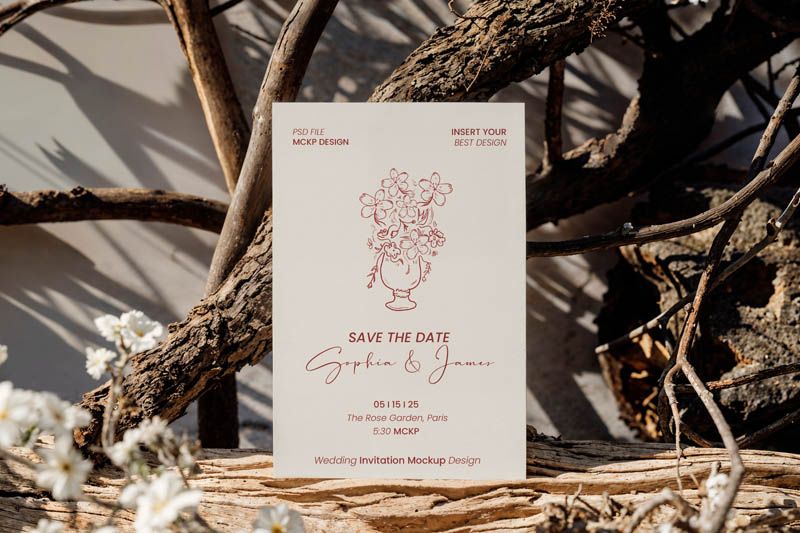 Rustic Wedding Invitation PSD Mockup Free Download