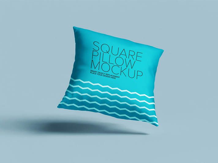 Soft Aqua Blue Square Pillow Mockup PSD – Floating Style Free