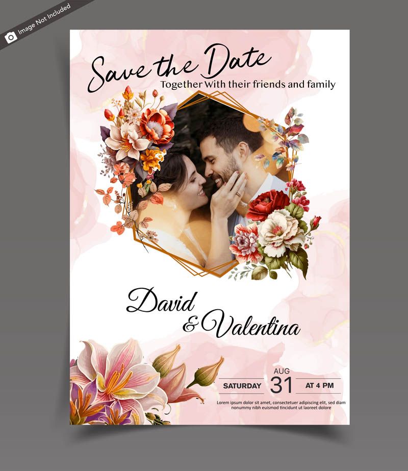 Watercolor Floral Save the Date Free Template Vector